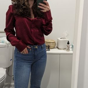 Ann Taylor Silk Red button down